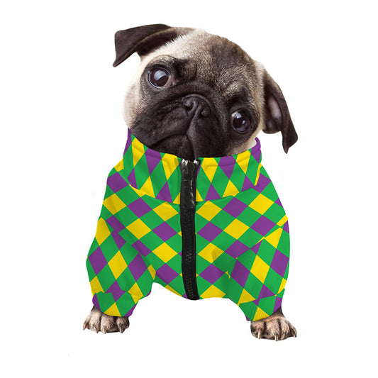 Mardi Gras Plaid Pattern Print Dog Zip Up Jacket