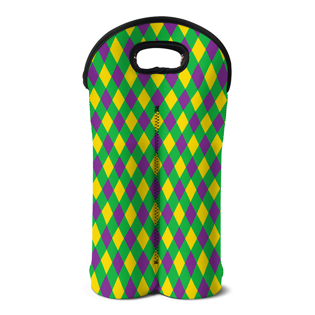 Mardi Gras Plaid Pattern Print Double Neoprene Wine Tote