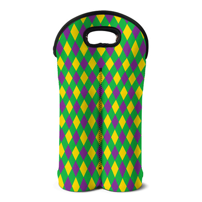 Mardi Gras Plaid Pattern Print Double Neoprene Wine Tote