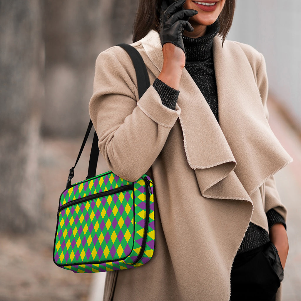 Mardi Gras Plaid Pattern Print Double Strap Bible Bag