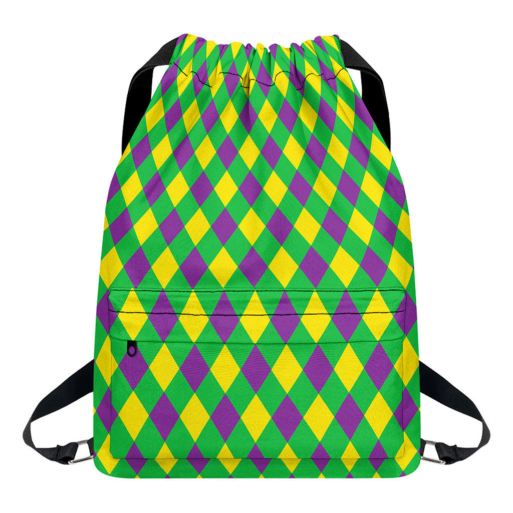 Mardi Gras Plaid Pattern Print Drawstring Backpack