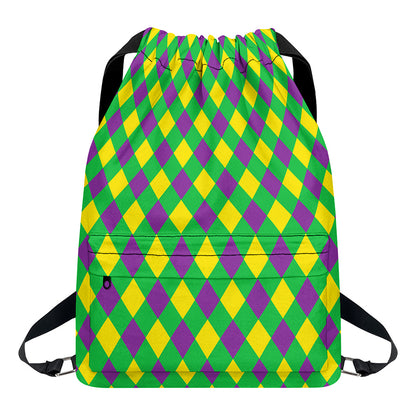 Mardi Gras Plaid Pattern Print Drawstring Backpack