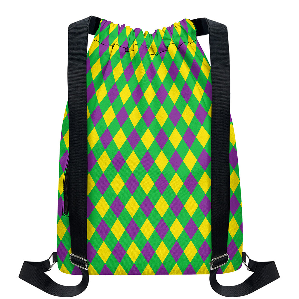 Mardi Gras Plaid Pattern Print Drawstring Backpack