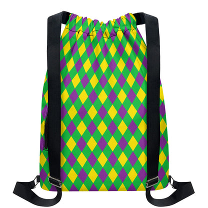 Mardi Gras Plaid Pattern Print Drawstring Backpack