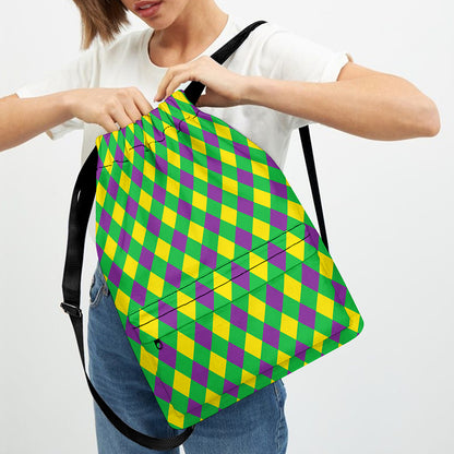 Mardi Gras Plaid Pattern Print Drawstring Backpack