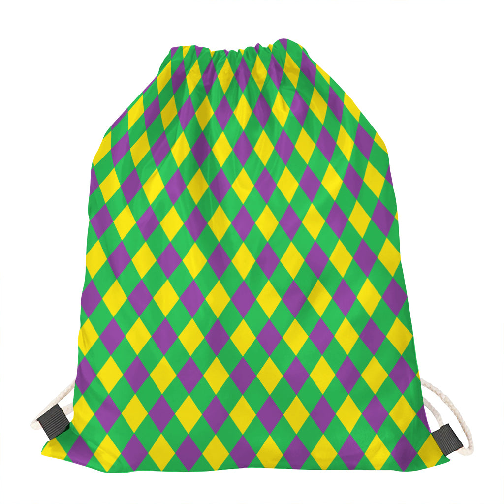 Mardi Gras Plaid Pattern Print Drawstring Bag