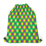 Mardi Gras Plaid Pattern Print Drawstring Bag
