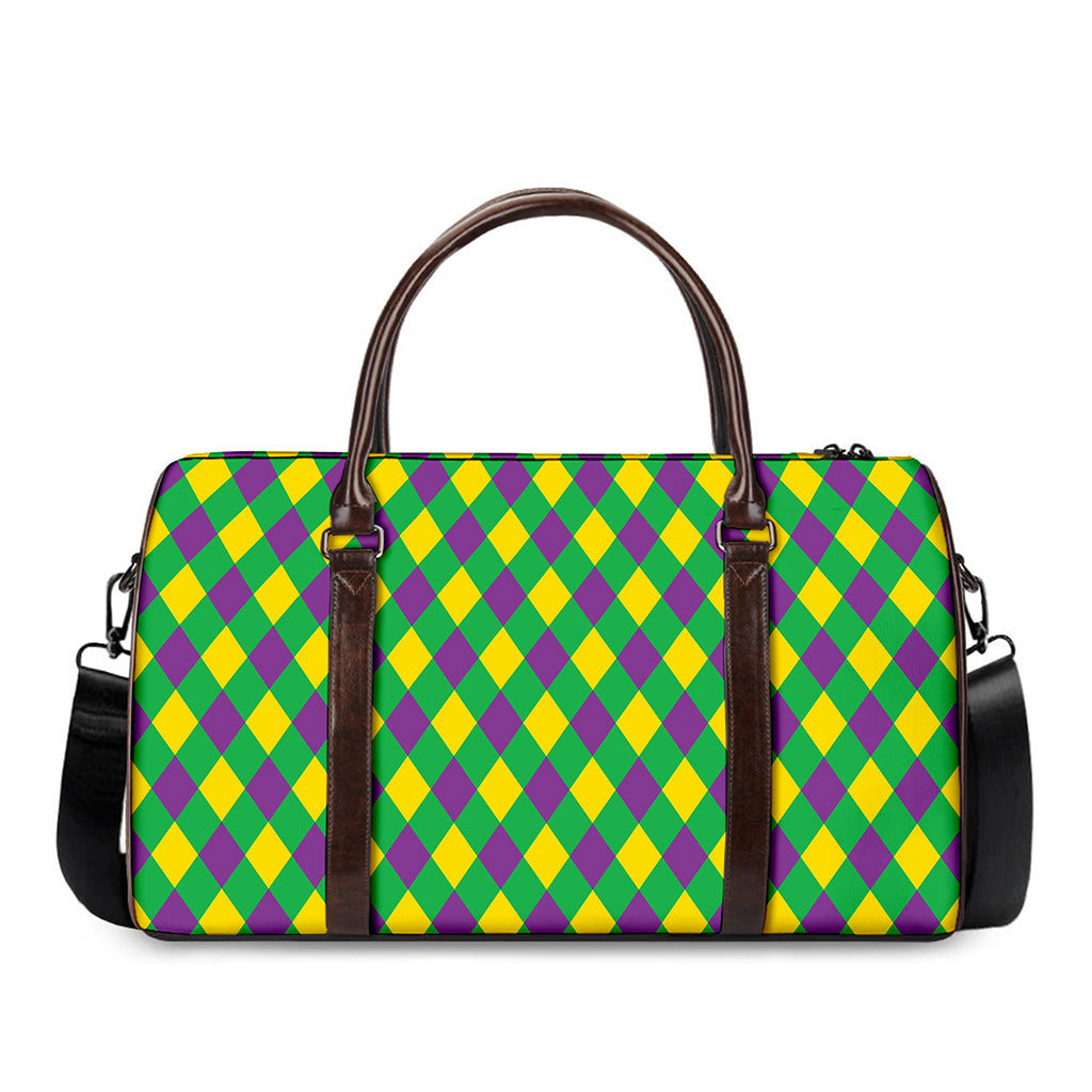 Mardi Gras Plaid Pattern Print Duffle Bag