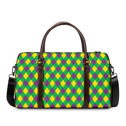 Mardi Gras Plaid Pattern Print Duffle Bag
