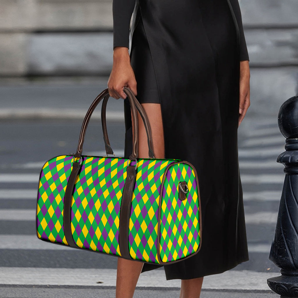 Mardi Gras Plaid Pattern Print Duffle Bag