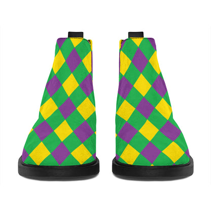 Mardi Gras Plaid Pattern Print Flat Ankle Boots