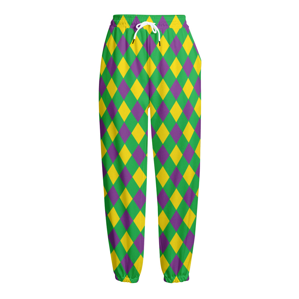 Mardi Gras Plaid Pattern Print Fleece Lined Knit Pants