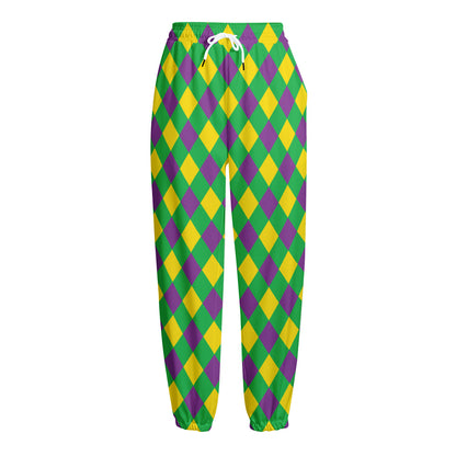 Mardi Gras Plaid Pattern Print Fleece Lined Knit Pants