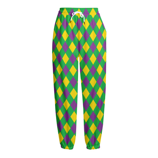 Mardi Gras Plaid Pattern Print Fleece Lined Knit Pants