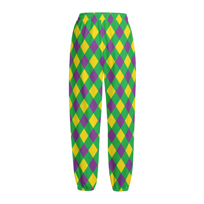 Mardi Gras Plaid Pattern Print Fleece Lined Knit Pants