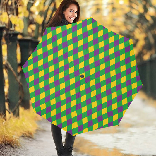 Mardi Gras Plaid Pattern Print Foldable Umbrella