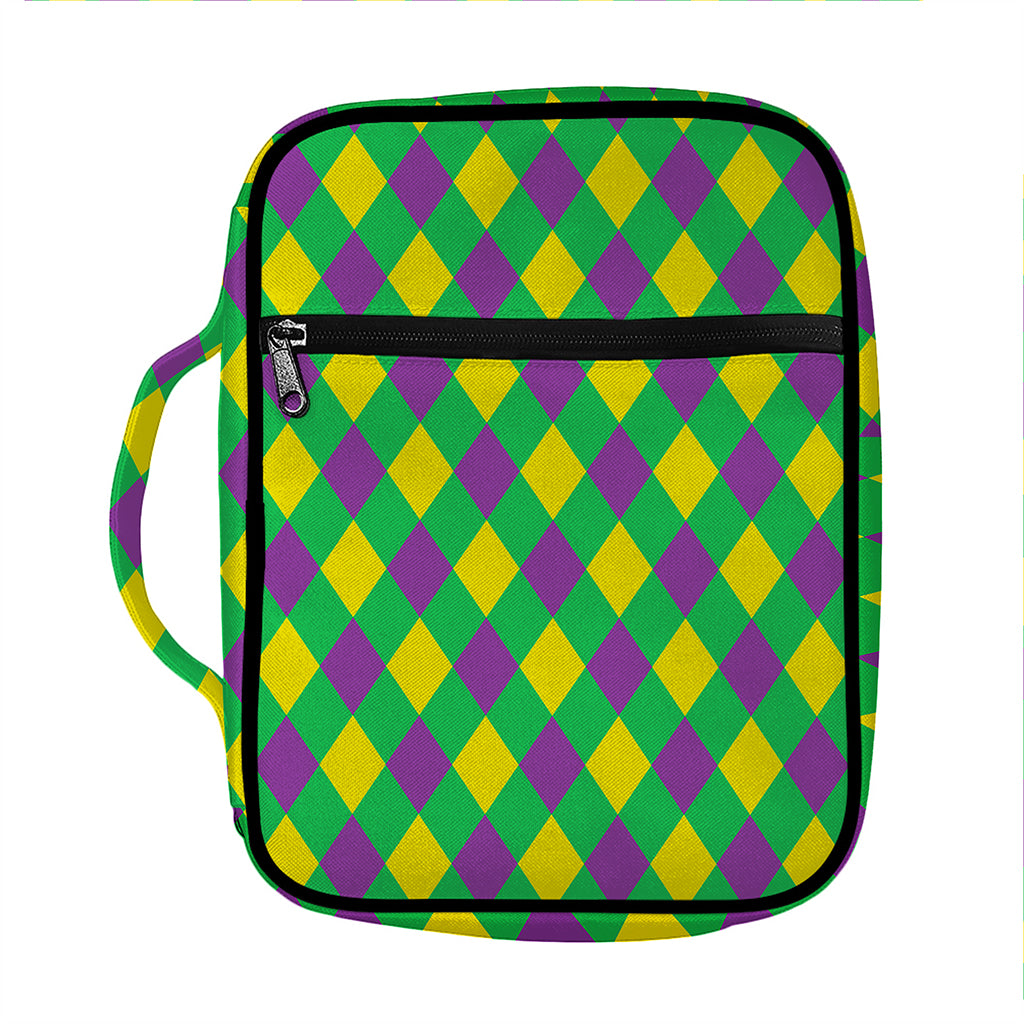 Mardi Gras Plaid Pattern Print Front Pocket Bible Bag