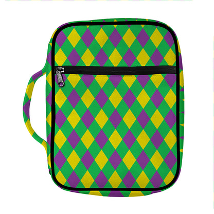 Mardi Gras Plaid Pattern Print Front Pocket Bible Bag