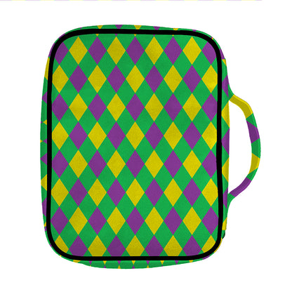 Mardi Gras Plaid Pattern Print Front Pocket Bible Bag