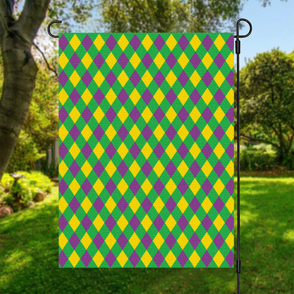 Mardi Gras Plaid Pattern Print Garden Flag