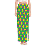 Mardi Gras Plaid Pattern Print High Slit Maxi Skirt