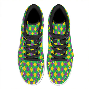 Mardi Gras Plaid Pattern Print High Top Leather Sneakers