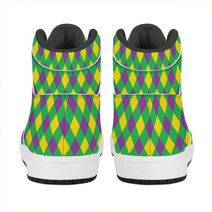 Mardi Gras Plaid Pattern Print High Top Leather Sneakers