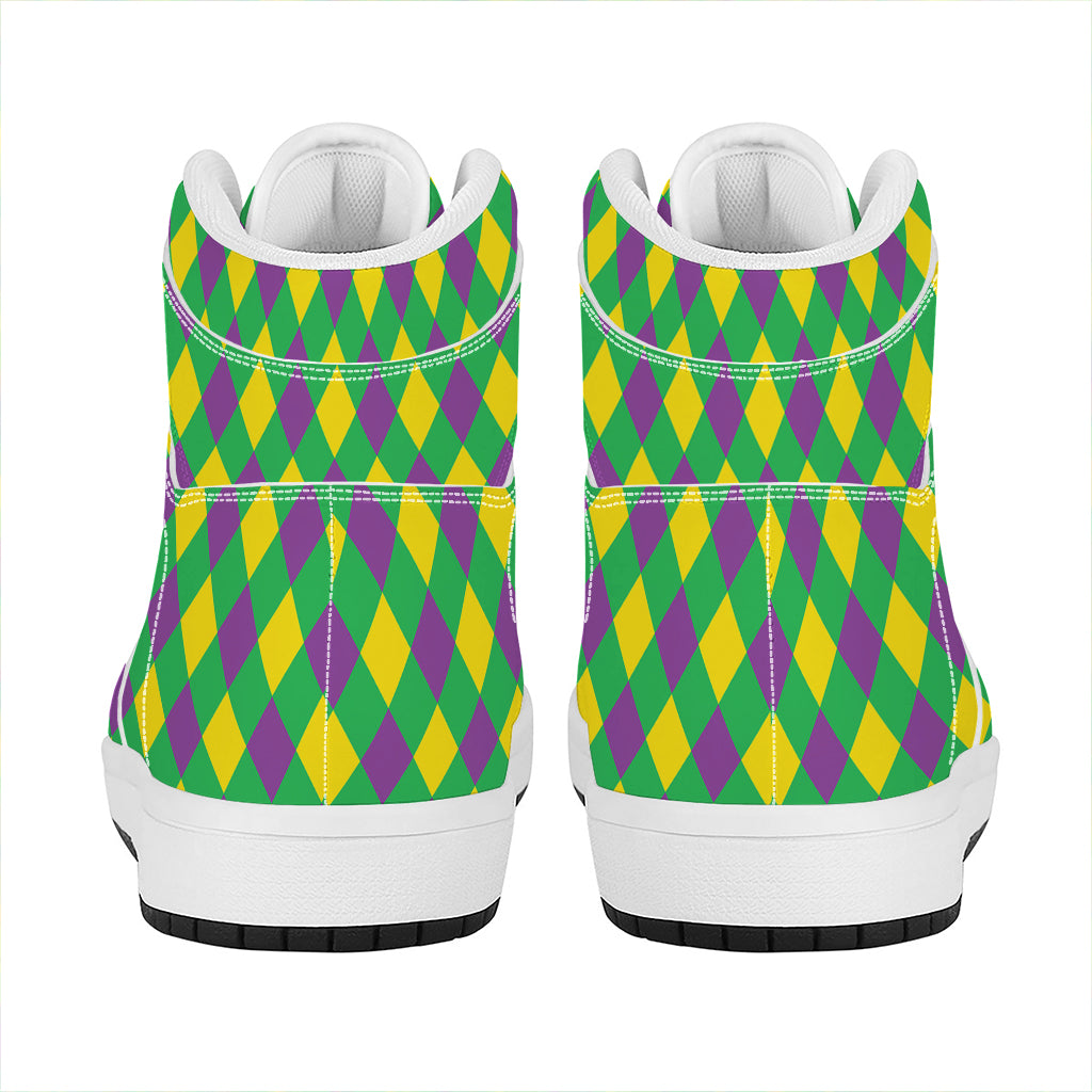 Mardi Gras Plaid Pattern Print High Top Leather Sneakers