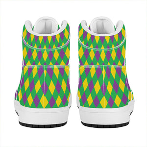 Mardi Gras Plaid Pattern Print High Top Leather Sneakers