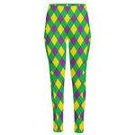 Mardi Gras Plaid Pattern Print High-Waisted Pocket Leggings