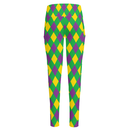 Mardi Gras Plaid Pattern Print High-Waisted Pocket Leggings