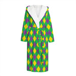 Mardi Gras Plaid Pattern Print Hooded Bathrobe