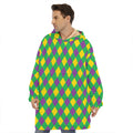 Mardi Gras Plaid Pattern Print Hoodie Blanket