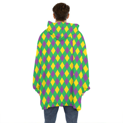 Mardi Gras Plaid Pattern Print Hoodie Blanket