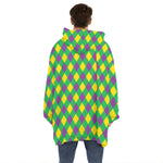 Mardi Gras Plaid Pattern Print Hoodie Blanket
