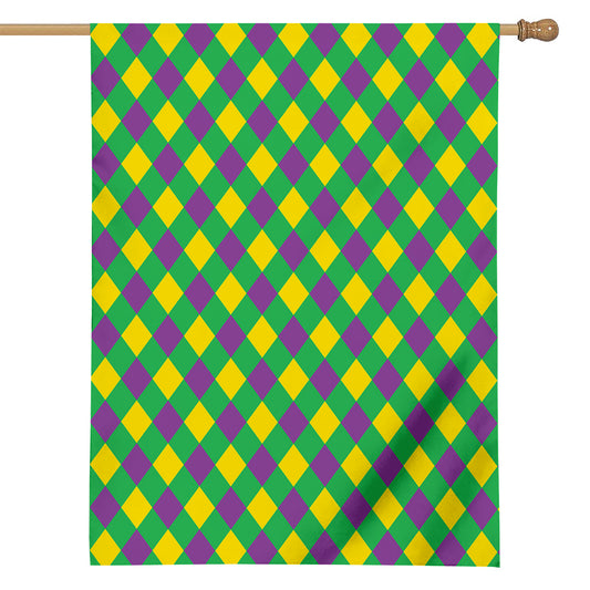 Mardi Gras Plaid Pattern Print House Flag