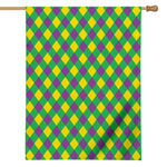 Mardi Gras Plaid Pattern Print House Flag