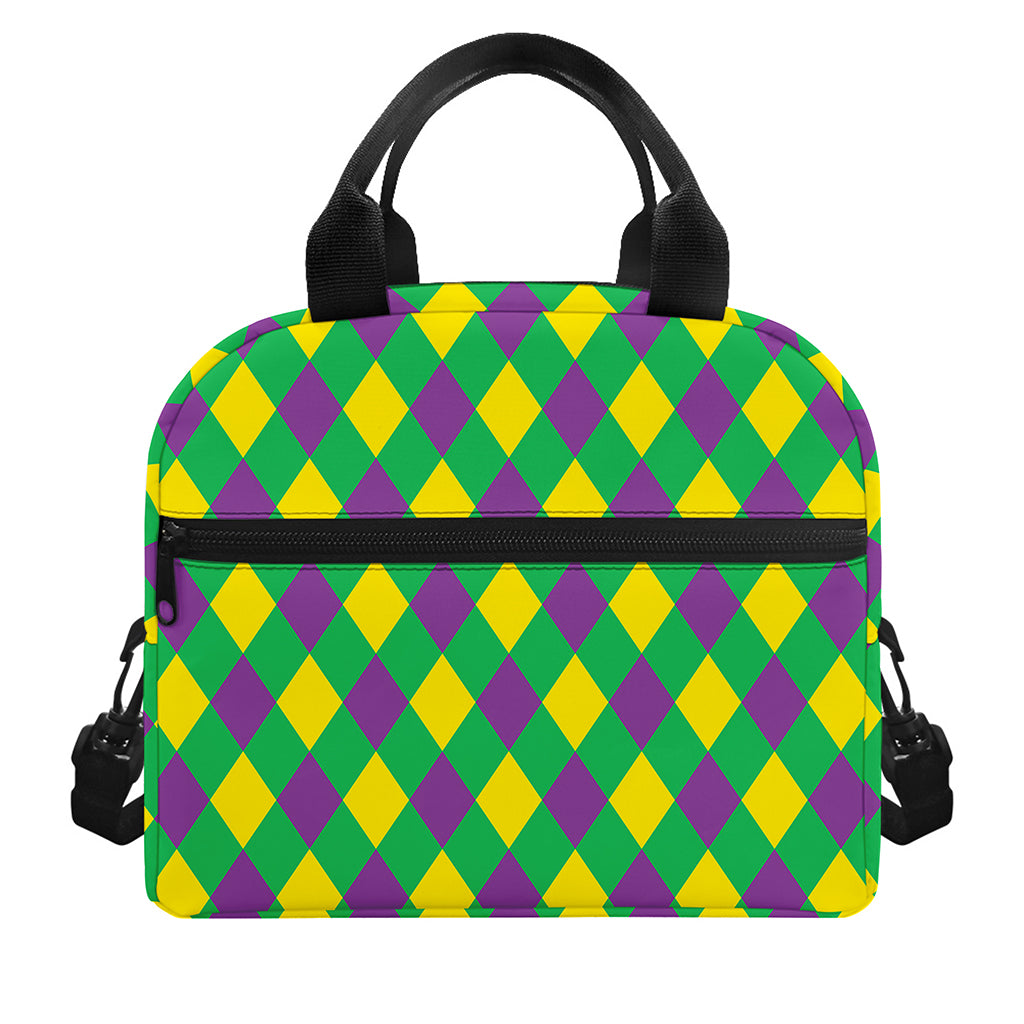 Mardi Gras Plaid Pattern Print Insulated Lunch Bag