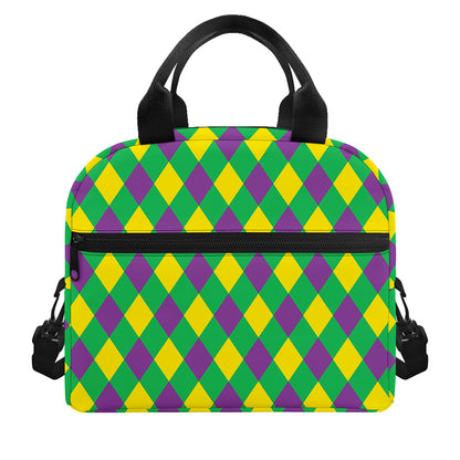 Mardi Gras Plaid Pattern Print Insulated Lunch Bag