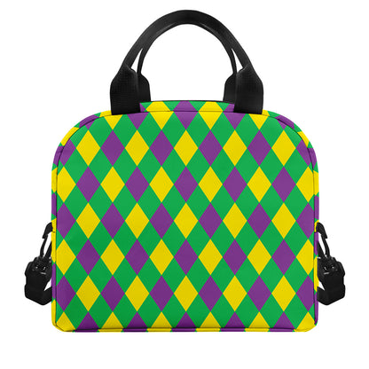 Mardi Gras Plaid Pattern Print Insulated Lunch Bag