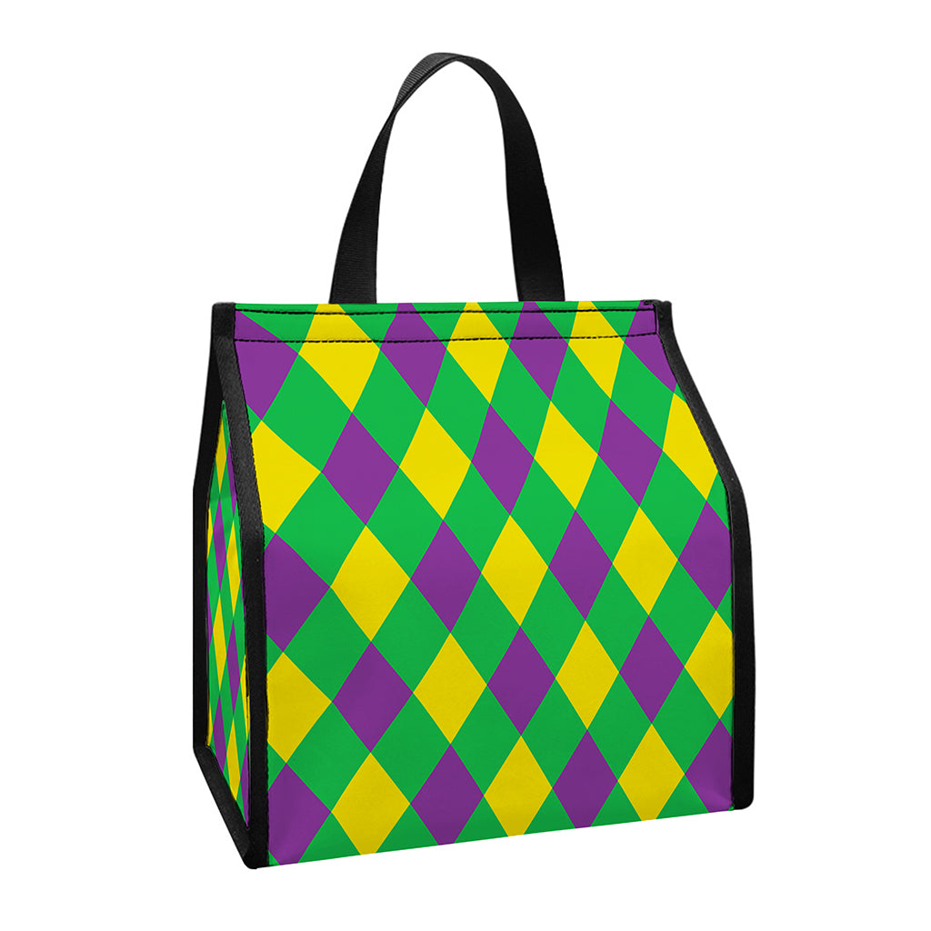 Mardi Gras Plaid Pattern Print Insulated Lunch Tote