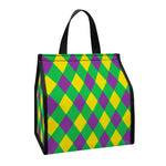 Mardi Gras Plaid Pattern Print Insulated Lunch Tote