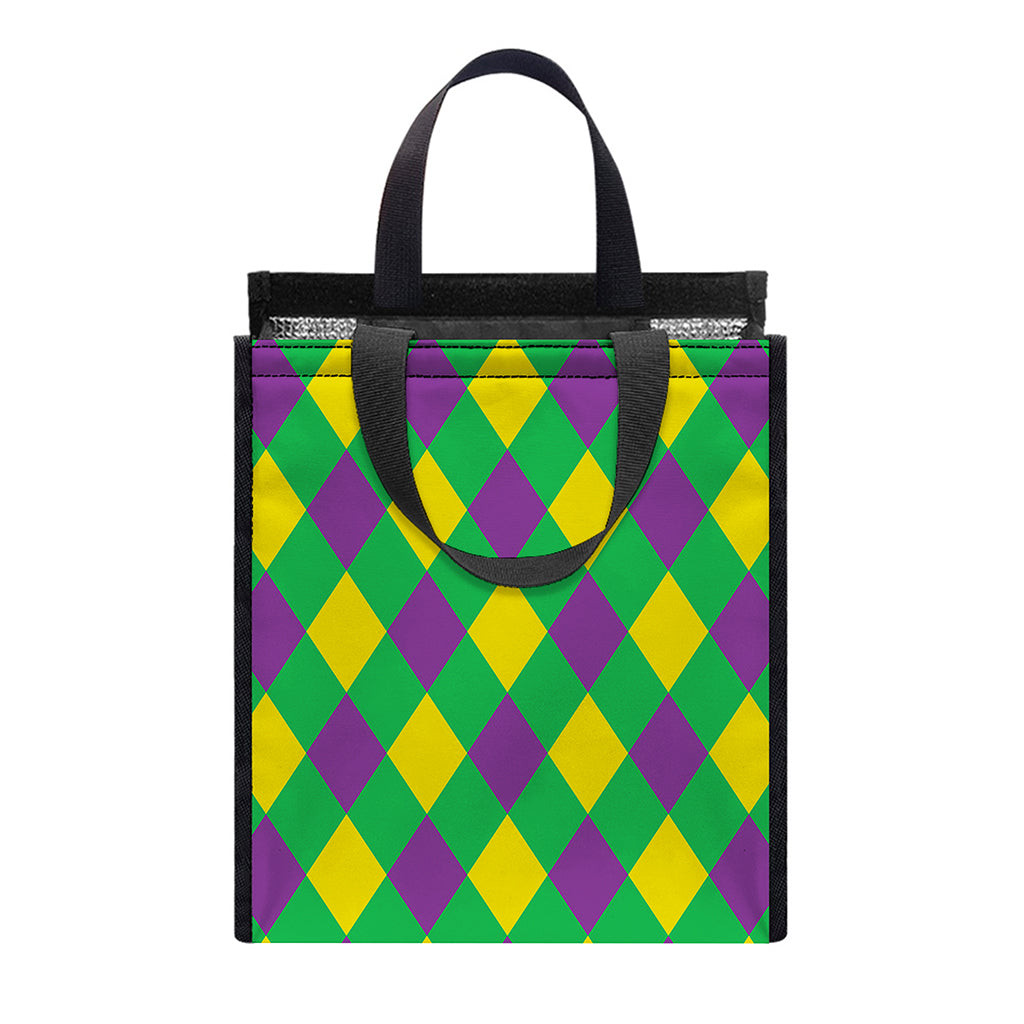 Mardi Gras Plaid Pattern Print Insulated Lunch Tote