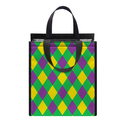 Mardi Gras Plaid Pattern Print Insulated Lunch Tote