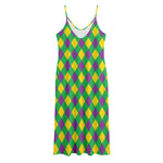 Mardi Gras Plaid Pattern Print Jersey Midi Cami Dress