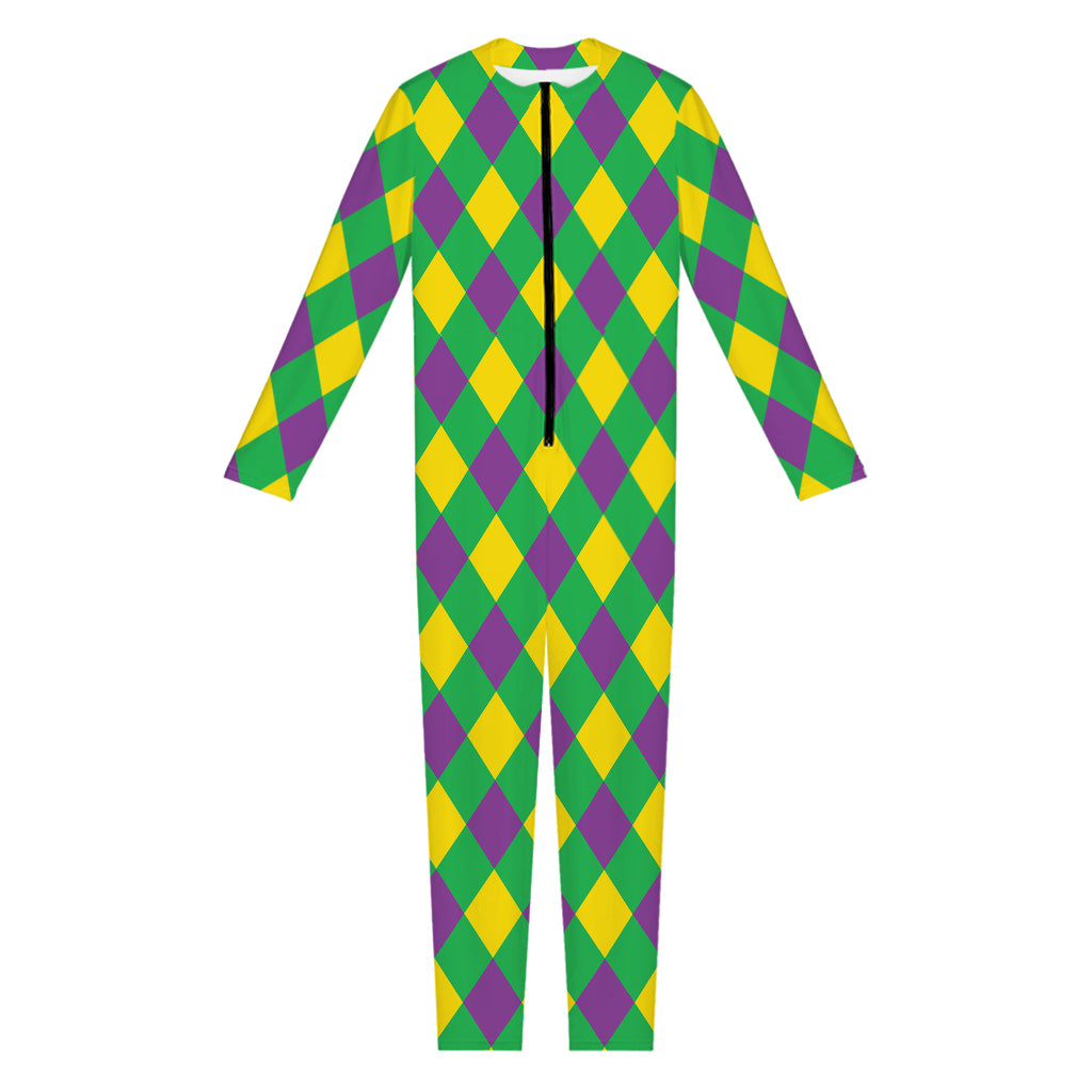 Mardi Gras Plaid Pattern Print Jumpsuit