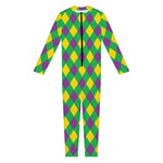 Mardi Gras Plaid Pattern Print Jumpsuit