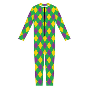 Mardi Gras Plaid Pattern Print Jumpsuit