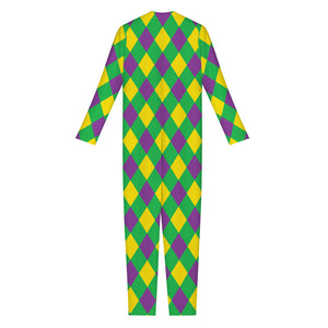 Mardi Gras Plaid Pattern Print Jumpsuit