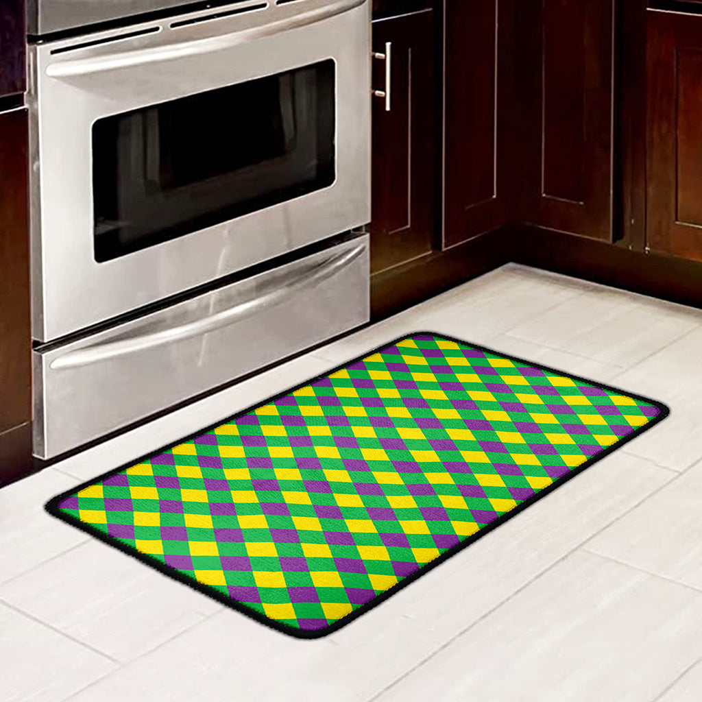 Mardi Gras Plaid Pattern Print Kitchen Mat